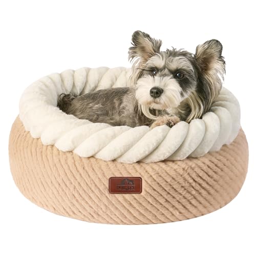 Hollypet Round Cat Bed Small Dog Beds with Detachable Cushion, Oatmeal | Cat Bed for Indoor Cats Washable Fluffy Small Dog Bed Cozy Plush Pet Beds with Non-Slip Bottom for Pets up to 22 lbs - color: Oatmeal and White