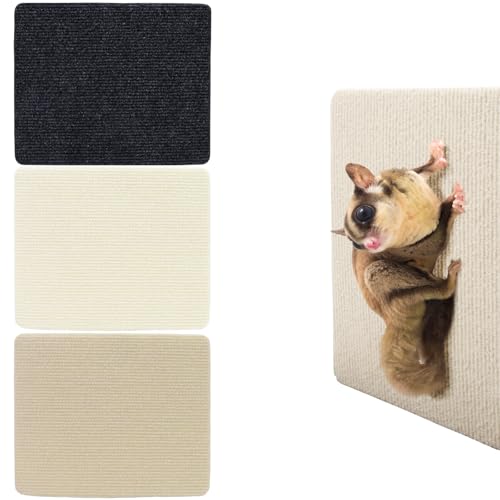3 Pcs Sugar Glider Toys, Self-Adhesive Sugar Glider Cage Accessories | Small Animal Climbing Felt Mats, for Sharpening Claws, Pet Rat Enrichment Toys for Wall Furniture, Gray, White, Khaki