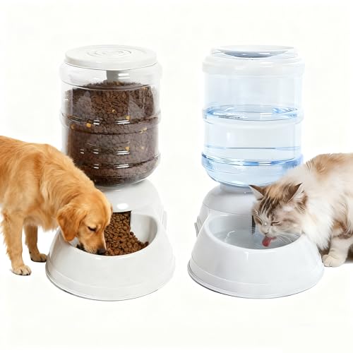 Gravity Pet Feeder and Water Dispenser Set, 3 Gallon/11L Automatic Dog Feeder and Dog Water Dispenser for Dogs Cats Pets Animals Large Capacity