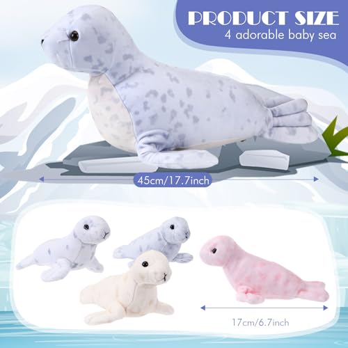 Hollowfly 5 Pcs Seals Plush Set 18" Large Seals Pillow with 4 Cute Babies Stuffed Animal in Zippered Belly Nurturing Plushes Toy Gift for Kids Adults Birthday Christmas Holiday Part - style: Seals