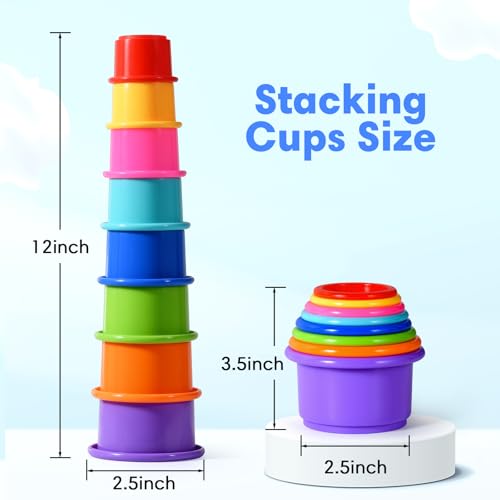 8 Pcs Stacking Cups Baby Stacking Toys, 8 Colors Educational Nesting Cups, Montessori Stacking Toys for Toddler Gifts