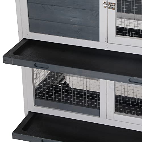 PawHut Wooden Rabbit Hutch Bunny Hutch Elevated Pet House Cage Small Animal Habitat with No Leak Tray Lockable Door Openable Top for Indoor 57.75" x 18" x 32.5" Grey | Elevated Pet House Cage, Small Animal Habitat, No Leak Tray, Lockable Door, Openable To