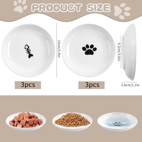 6 Pack Cat Food Bowl, Ceramic Cat Bowls, Anti Whisker Fatigue Cats Bowl Set | 5.5 Inches Shallow Wide Kitten Plates for Food and Water (White-A) - color: White-A