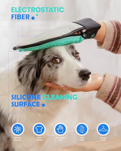 Pet Hair Removal Glove for Dogs & Cats, Double-Sided Grooming Glove | 2-in-1 Pet Grooming Tool, Electrostatic Hair Remover for Clothes & Furniture + Silicone Brush for Deshedding Pets - color: 1PCS
