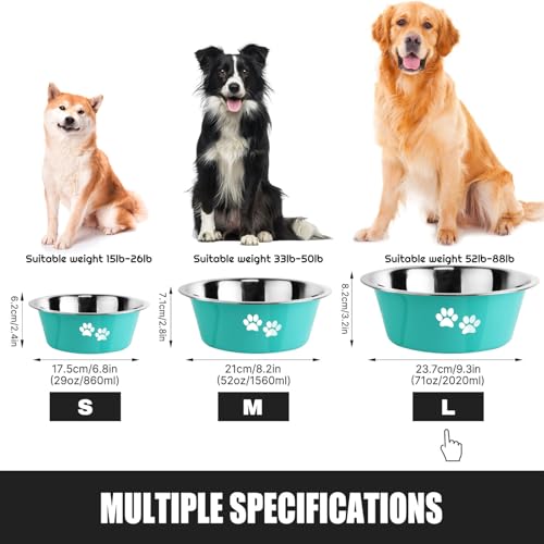 Stainless Steel Dog Bowls, Nonslip Rubber Bottom No Spill Proof Skid Metal Insulated Dog Bowls for Large Medium Small Breed Dogs (Green, 8.5 Cups/71 OZ) - color: Green, size: 8.5 Cups/71 OZ