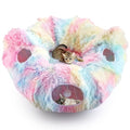 Cat Tunnel Bed, Collapsible Cat Tunnel with Washable Cushion,3-in-1 Multi-Functional Play Tunnel with Peek Holes & Ears, Indoor Playhouse for Cats Kittens Rabbits Small Dogs,Gift for Pet - color: Rainbow