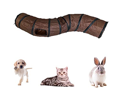 iCAGY Cat Tunnel Toys for Indoor Cats Kittens Rabbits, Pet Toy Play Tunnels | Interactive Crinkle Pop Up Tunnel Toys, Relieve Cat Boredom, Brown 47" Shape S - color: Brown