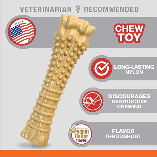 Nylabone Power Chew Textured Bone Dog Toy, Peanut Butter Flavor, X-Large | Durable dog toys, long lasting, discourages destructive chewing, teeth-cleaning texture, flavor throughout, for dogs 50+ lbs - size: X-Large