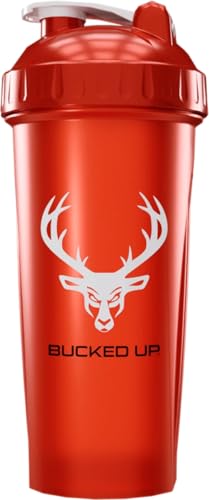 Bucked Up Perfect Shaker Bottle, 28oz, BPA-Free, Dishwasher Safe, Leak-Proof, Red Bottle with White Buck Logo - color: Red/White