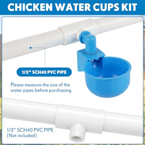 LemonRoad 30 Set Automatic Chicken Waterer Cups with 1/2" PVC Tee Fitting Chicken Drinking Bowl, Poultry Drinker Mounting Hole Opener,Water Dispenser Feeder for Duck, Goose, Turkey, Pigeon(Blue Black) - color: Blue Black