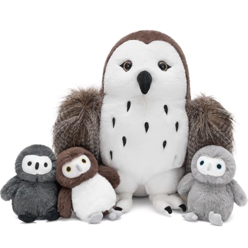 Owl Stuffed Animal with 3 Babies,18" Barn Owl Plush, Brown | 4Pcs Owl Plush Set; Mommy Owl & 3 Different-Color Babies; Zipper Belly Hide-and-Seek Play; Birthday & Christmas Gift for Kids - style: Owl Brown