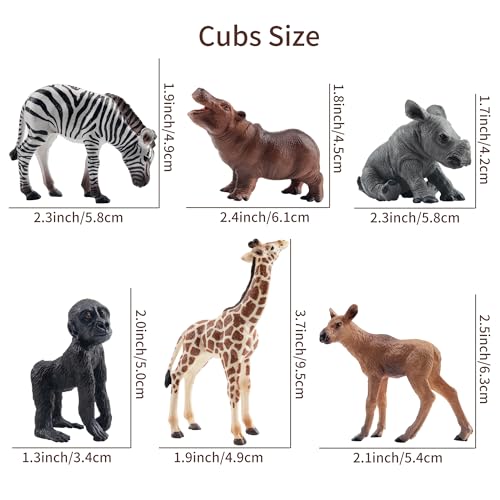 Toymany 12PCS Forest Animals Baby Figurines, Realistic Woodland Animals Figures Toys Includes Elephant, Mountain Lion, Giraffe and Deer Cubs, Cake Toppers Christmas Birthday Gift for Kids Toddlers - style: Baby Wild Animals