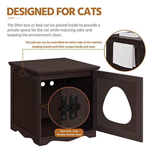 Yaheetech Cat Litter Box Enclosure, Litter Box Furniture Hidden with Towel Bar, Wooden Pet Washroom, Dog Proof Cat Litter Box Cabinet, Indoor Pet House, Side End Table, Espresso - color: Espresso, size: 19 ″ L × 20″ W × 20.5″ H