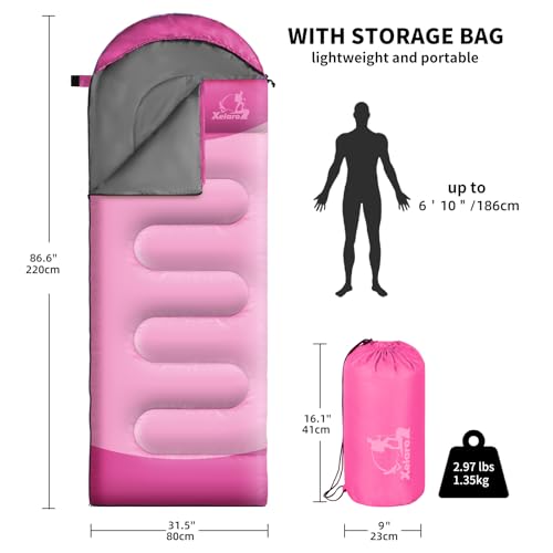Sleeping Bags for Adults Kids - 3 Season Cold&Warm Weather Waterproof Camping Sleeping Bag - Lightweight Sleeping Bags for Camping Hiking Outdoor Travel - color: Deep light pink
