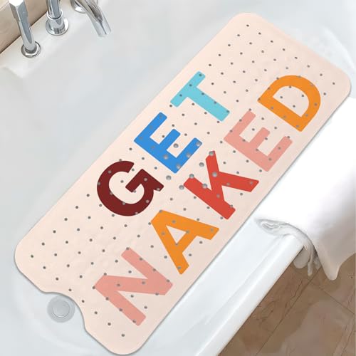 Get Naked Bath Mat for Tub, Non Slip Bathtub Mat for Baby Rubber Tub Mat, Cute Kids Bath Mats for Bathroom Funny Anti Slip Shower Mat with Suction and Drain Holes Machine Washable, 40″X16″ - color: B04, size: 40" x 16" (Rectangular)