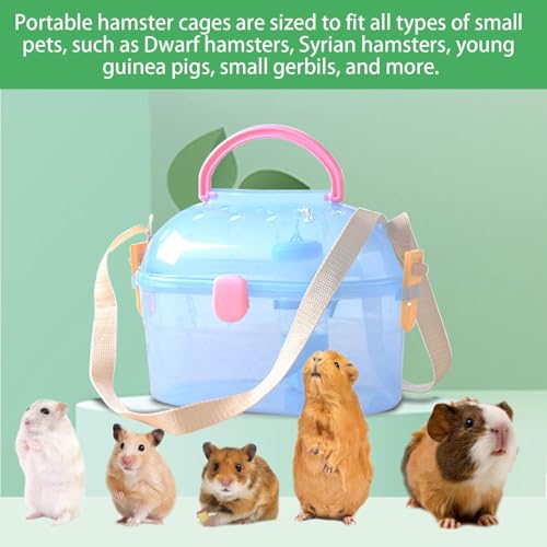 Portable Hamster Cage Syrian Hamster Carry Travel Cage with Water Bottle Food Bowl Adjustable Strap Pet Outgoing Cages for Gerbil Squirrel Guinea Pig Hedgehog Chinchilla - color: Blue | Hamster Carriers