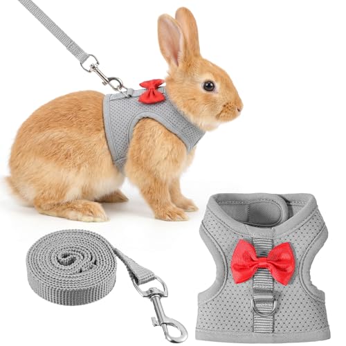 Bunny Leash and Harness Set, Rabbit Harness Vest, Bunny Harnesses, Adjustable Straps Design, Soft Mesh Harnesses for Puppies, Kitten, Guinea Pigs, Grey S - size: S