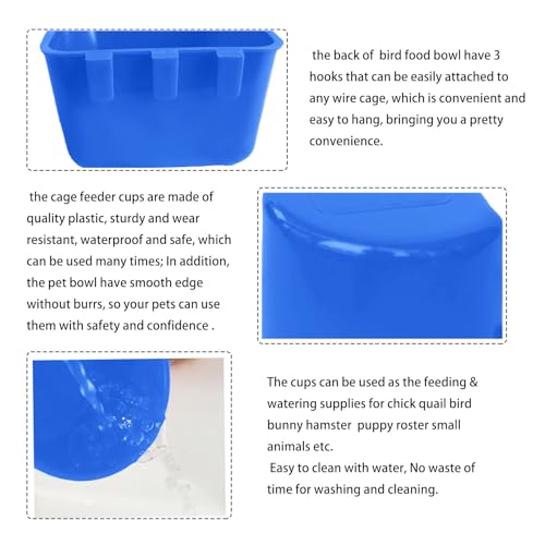 Pack of 10 Cage Cups Birds Feeders Seed Bowl Chicken Feeding Watering Dish Rabbit Water Food Hanging Wire Cages Box 16 oz Coop Cups for Pet Parrot Parakeet Game Fowl Poultry Pigeon - color: Blue Square 10 packs 16oz