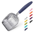 Cat Litter Scoop, Aluminum Alloy Sifter, Kitty Metal Scooper, Deep Shovel, Long Handle, Poop Sifting, Kitten Pooper Lifter, Durable, Heavy Duty, for Litter Box - color: FLAT Aluminum \ #01 Blue Handle, size: Large