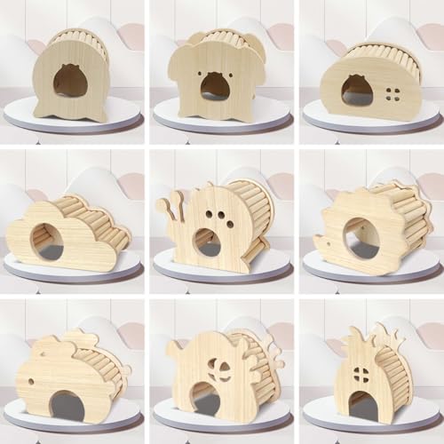 Hamster Wooden Hideout House Natural Wood Pet Rats Climbing Play Hut Hideaway Room for Small Chicken Hedgehogs Chinchilla Habitat Pet Cage Accessories (B) - style: B