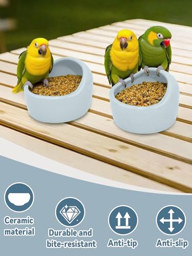 2 Pcs Bird Food Bowl Ceramic Bowls for Birds Small Parakeet Food Bowl Parrot Feeding Cups, Bird Cage Feede for Parakeets Conure Cockatiels Lovebird Budgie (Blue) - color: Blue