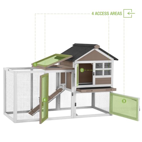 51.6’’ Large Rabbit Hutch Indoor Outdoor, Bunny Cage with Run, Wooden Rabbit House with Anti-Chewing Ramp, Waterproof Roof and Leakproof Deeper Tray (Brown) - color: Brown
