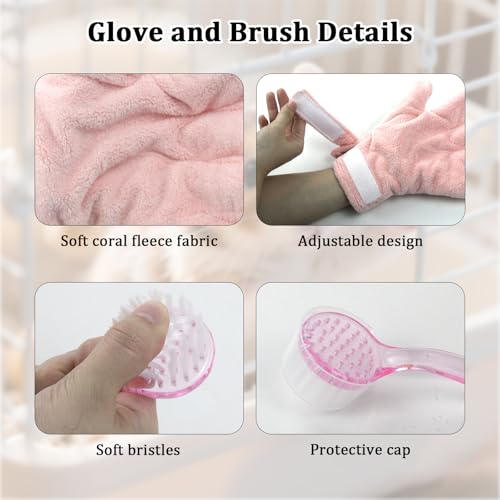 Hamster Bite Proof Glove and Grooming Brush Set, Adjustable Hamster Glove, Lid Soft Cleansing Brush Massage Combs, Guinea Pig Brush, Hamster Care Set for Hamsters, Ferrets, Hedgehogs (Pink) - color: Pink