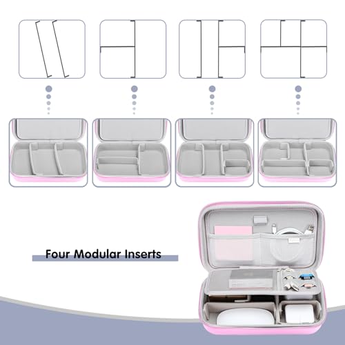 MOSISO Electronic Organizer Travel Case Compatible with MacBook Power Adapter, Compatible with Magic Mouse & Pencil, SD Card, USB Flash Disk with 4 Modular Insert & 2 Cable Tie & Snap Hook, Pink - color: Pink