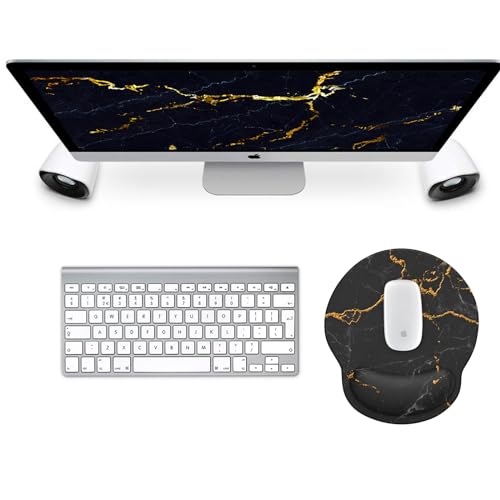 Mouse Pad with Wrist Rest, Comfortable Computer Mousepad with Gel Wrist Support Smooth Surface and Non-Slip PU Base for Pain Relief, Laptop, Office & Home (Black Marble) - color: Black Marble