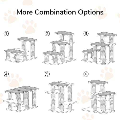 FUKUMARU Dog Stairs, Solid Wood Pet Stairs with Cat Scratching Post | Transformable Cat Step Hold Up to 200 lbs, 20" Pet Ramp for Dogs and Cats to Climb High Bed and Couch, Over 6 Combinations - color: Beige