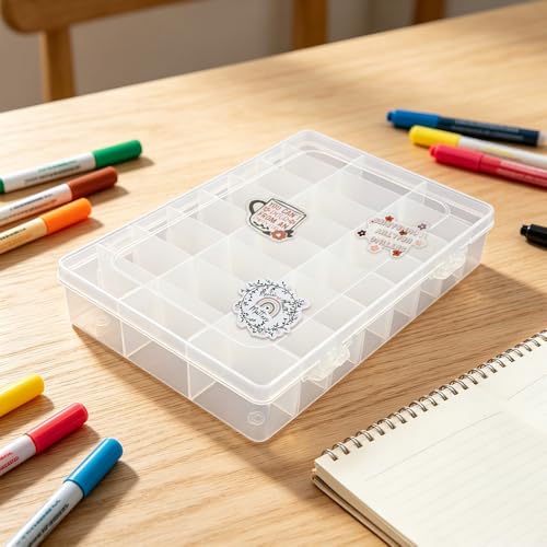 OALCQ Plastic Organizer Box with Dividers, 100 PCS Boho Stickers Inspirational Quote, 24 Grid Storage Container for Beads & Craft, Clear Tackle Case for Screws Jewelry Accessories - style: Bohemian