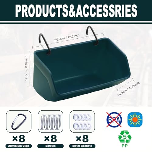 Fence Hanging Chicken Feeder - 4 Pack Feed Trough with Clips for Goat Duck Sheeple Horse Goose, Pig Poultry, Chicken Feeder Bucket Feeding Container for Livestock (Green) - color: Green