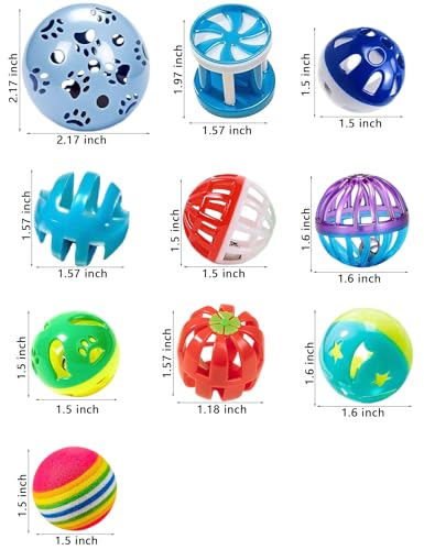 10-Pack Ferret Bell Ball Toys, Non-Toxic PP, Easy Clean | Smooth Polished Edges, Water-Resistant, Safe for Ferret Mouths/Paws - size: 1.5'' - 2.2''