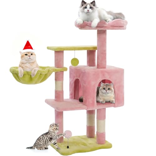 Cat Tree Tower with Hammock,40" Cat Trees for Indoor Cats Large Adult(Pink) | Modern Cat Tree Tower with Scratching Post, Cats Condo Furniture with Cloud Top Perch, Cats Climbing Tower for Kittens - color: Pink