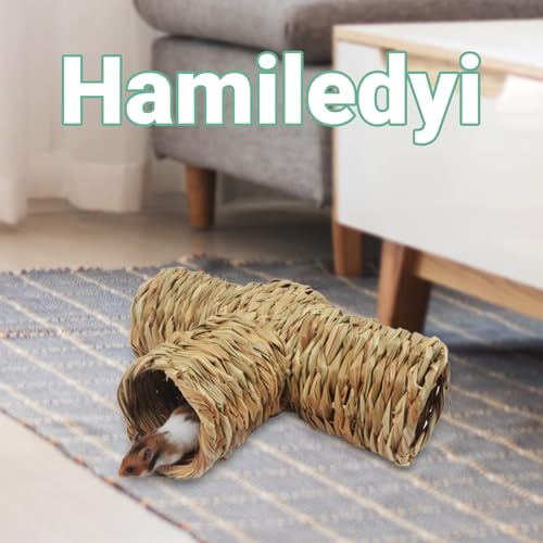 Hamiledyi Hamster Grass Tunnel Toy Nature's Hideaway Straw House with Open Entrance Guinea Pig Tunnel and Tube Home for Hamsters Rats Ferrets Guinea Pigs Chinchillas Hedgehogs and Birds
