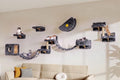 13-in-1 Cat Wall Shelves, Moon & Bridge Cat Wall Furniture, Grey | Wall Mounted Cats Shelf Set with Plush Fabric, Cat Climbing Systems for 16 Inch Drywall, Condo, Scratching Post, Space-Saving - color: Grey, size: 13-in-1