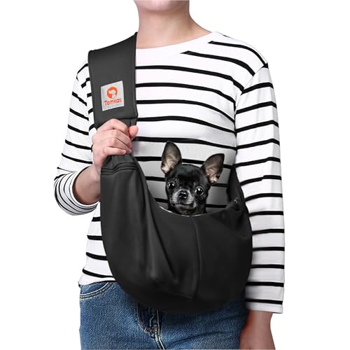 Tomkas Dog Sling Carrier for Small Dogs Puppy Carrier for Small Dogs (Black, for Pets Weight 2-7 lbs) - color: Black