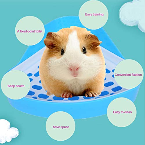 kathson Triangle Potty Trainer Corner Bunny Toilet Guinea Pig Litter Bedding Plastic Box Pet Pan for Rabbit Chinchilla Hamster Ferret Small Animal (Blue) - color: Blue