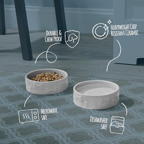 Manor Pet Bowl, Ceramic Dog and Cat Bowl, 8 Cup Capacity, Grey, Large - color: Grey, size: Large
