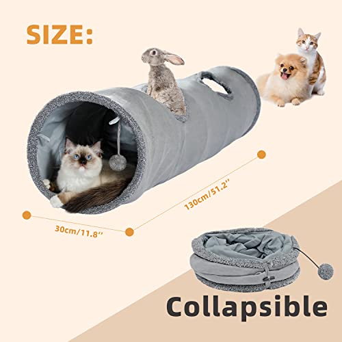 PAWZ Road Cat Tunnel 51 Inches Long Cat Toys Collapsible Tunnel 12”Diameter | Large Cats Tube for Big Cats,Rabbits and Puppy Extra Long Cat Play Tunnel Straight with 2 Peepholes for Indoor&Adult Cats