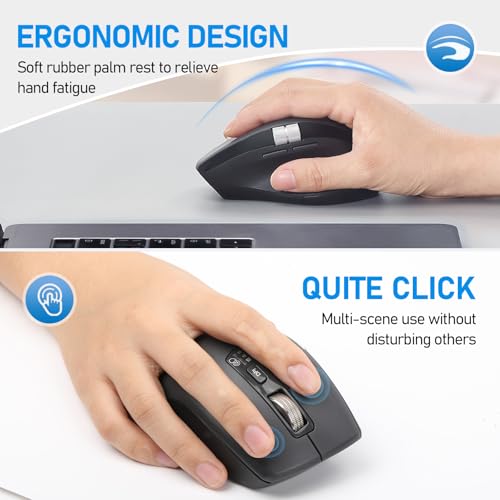 INFINMIND Wireless Side Scroll Mouse with Multi-Device, Ergonomic Computer Mice with Smart Flying Scroll, Quiet Click, 4-Level DPI for Computer, Laptop, iPad, Tablet, MacBook (Grey) - color: Grey