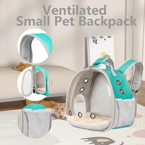 2-Pack Small Animal Backpack Carrier & Ceramic Hamster Hideout for Cooling Summer, Hamster House and Habitat Cool Bed for Other Similar-Size Small Pet Gerbil Rat Chinchilla - color: Green
