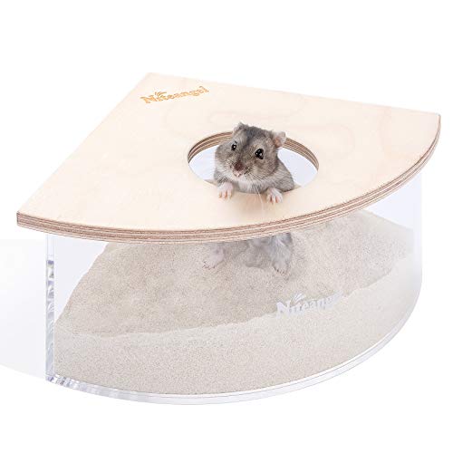 Niteangel Animal Sand-Bath Box: - Acrylic Critter's Sand Bath Shower Room & Digging Sand Container for Hamsters Mice Lemming Gerbils or Other Small Pets (Triangle, Birch-Wood) | Acrylic Viewable Critter Sand Bath Shower Room & Digging Sand Container for H