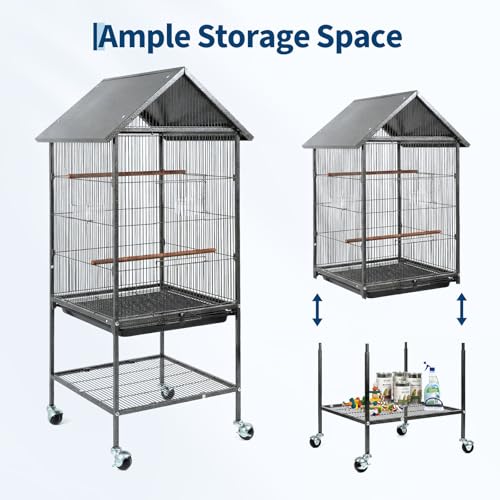 Garvee 50" h Bird Cage, Outdoor Large Parakeet Cage with Roof, Storage Shelf for Parakeets, Cockatiels, Lovebirds