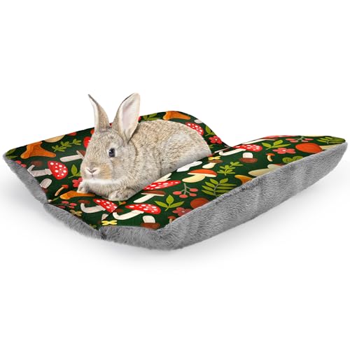 18"x15" Soft Plush Rabbit Bed Washable Cuddle Mat for Small Pets | Reversible Bunny Napping Cushion With Thicker Padding and Floral Designs for Comfortable Rest in Cages - size: Large