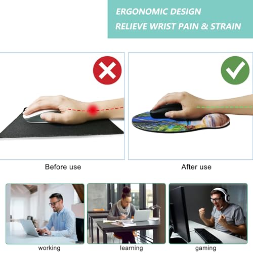 Mouse Pad with Wrist Support, Ergonomic Mouse Pad with Memory Foam Wrist Rest Cushion, Non-Slip Rubber Base Gaming Mice Pad for Home Office Computer Laptop, Beach Tree - color: M39-Beach tree