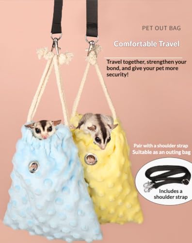 Sugar Glider Bonding Pouch Warm Travel Carrier Hamster Nest & Strap (Pink) | Extra-thick plush carrier for sugar glider & hamster. Features multi-hole ventilation, ideal for short travel with small pets - color: Pink