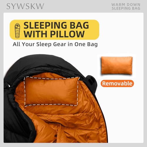 Down Sleeping Bag with Pillow for Backpacking,15℉ 5℉ 0℉ Wide Down Sleeping Bag (86.6 in x 33.5 in) for Adults,Youth Camping and Hiking Outdoor with 680FP Duck Down - color: Black (500g filling down)