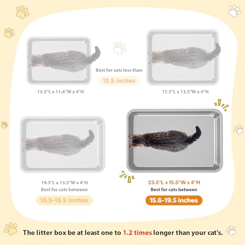 Stainless Steel Cat Litter Box,Extra Large Metal Litter Box,24Lx16x6 in | Extra Large Metal Litter Tray for Big Cats Kitty Rabbits,No Smell,Non Stick,Easy to Clean - color: 6"H, size: 24"L x 16"W