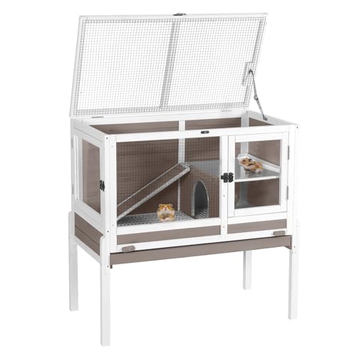 Aivituvin Wooden Guinea Pig Cages Indoor with Removable Stand, Anti Chewing Rabbit Hutch with Ramp and Wire Mesh, 2 Story Small Animals House Habitat with Pull Out Tray (Brown) - color: Brown